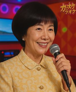 マイクを持つ薪鉄子風の女性