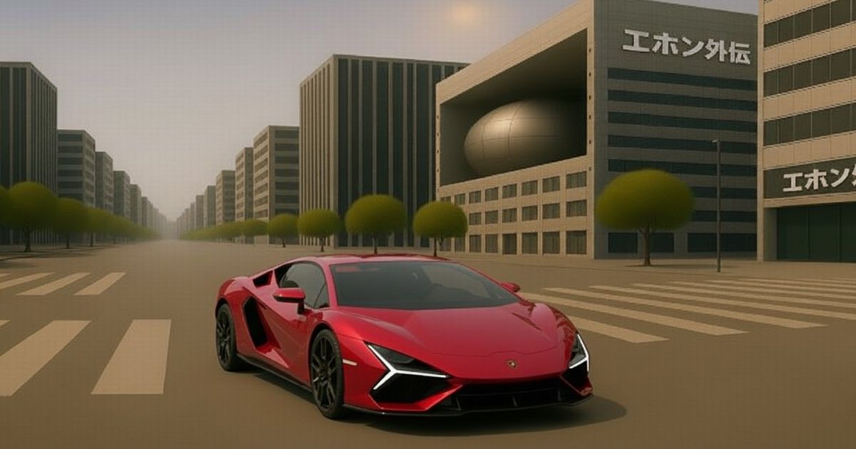 都市の交差点に停まる赤いランボルギーニ・レヴエルト