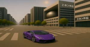 都市の道路と車が描かれたノーイメージ共通画像。ニュース記事、社会・環境トピック用の汎用ビジュアル。