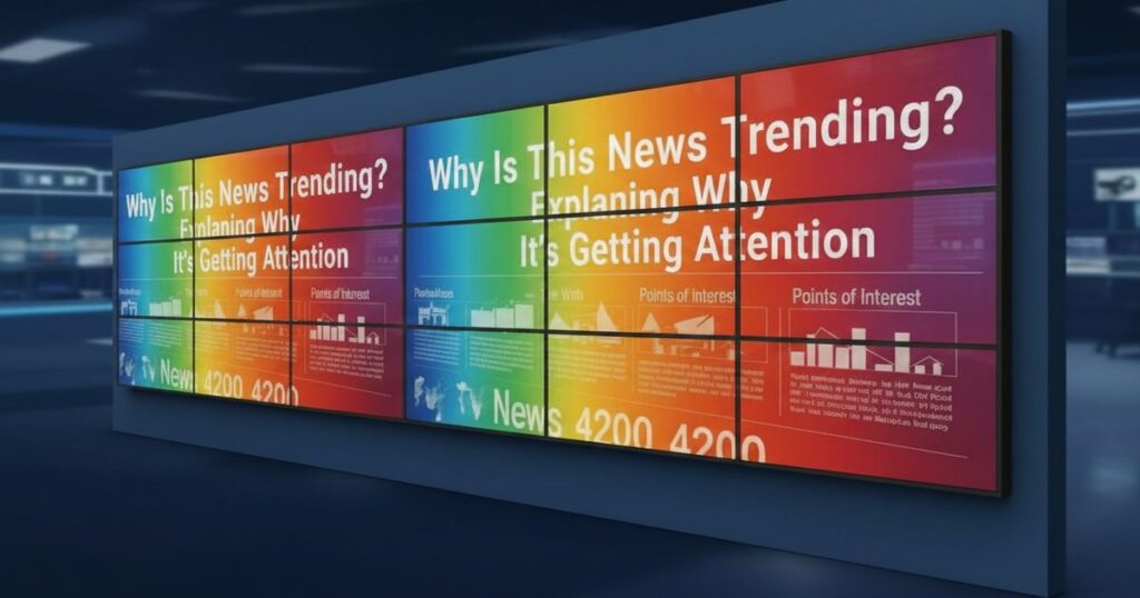 なぜこのニュースが話題なのかを解説するトレンドニュースの大型デジタルスクリーン